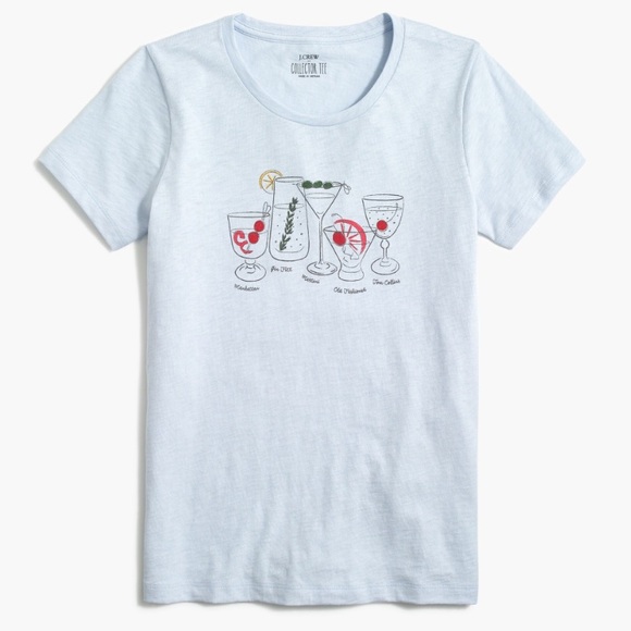 J. Crew Light Blue Cocktail Lineup Graphic Collector Short Sleeve Shirt - Picture 1 of 6